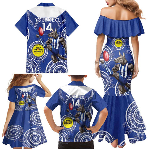 Custom AFL Kangaroos NAIDOC Week Family Matching Mermaid Dress and Hawaiian Shirt Keep The Fire Burning Indigenous Art