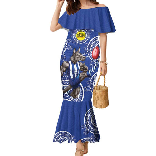 Custom AFL Kangaroos NAIDOC Week Family Matching Mermaid Dress and Hawaiian Shirt Keep The Fire Burning Indigenous Art