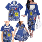 Custom AFL Kangaroos NAIDOC Week Family Matching Off The Shoulder Long Sleeve Dress and Hawaiian Shirt Keep The Fire Burning Indigenous Art