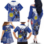 Custom AFL Kangaroos NAIDOC Week Family Matching Off The Shoulder Long Sleeve Dress and Hawaiian Shirt Keep The Fire Burning Indigenous Art