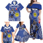 Custom AFL Kangaroos NAIDOC Week Family Matching Off Shoulder Maxi Dress and Hawaiian Shirt Keep The Fire Burning Indigenous Art