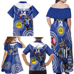 Custom AFL Kangaroos NAIDOC Week Family Matching Off Shoulder Maxi Dress and Hawaiian Shirt Keep The Fire Burning Indigenous Art