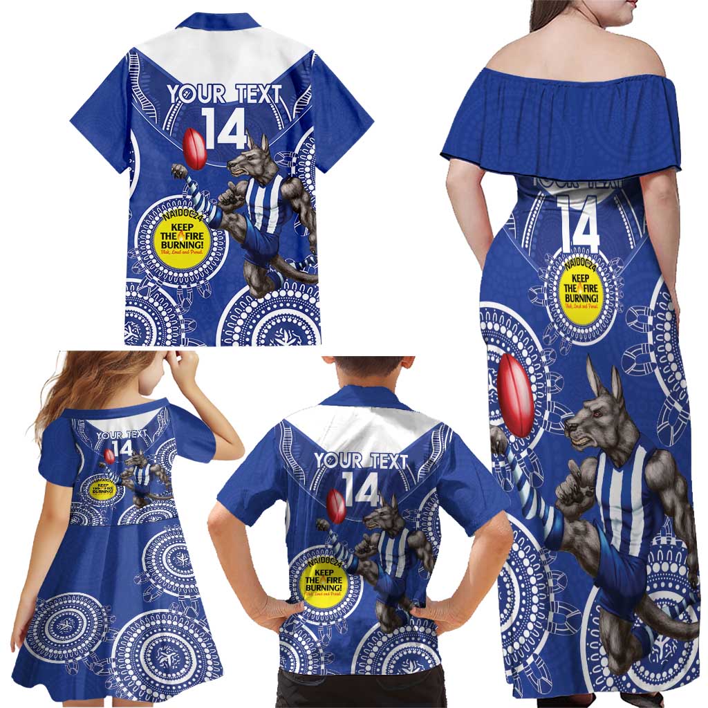 Custom AFL Kangaroos NAIDOC Week Family Matching Off Shoulder Maxi Dress and Hawaiian Shirt Keep The Fire Burning Indigenous Art