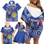 Custom AFL Kangaroos NAIDOC Week Family Matching Off Shoulder Short Dress and Hawaiian Shirt Keep The Fire Burning Indigenous Art