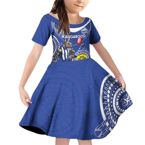 Custom AFL Kangaroos NAIDOC Week Family Matching Off Shoulder Short Dress and Hawaiian Shirt Keep The Fire Burning Indigenous Art