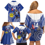 Custom AFL Kangaroos NAIDOC Week Family Matching Off Shoulder Short Dress and Hawaiian Shirt Keep The Fire Burning Indigenous Art