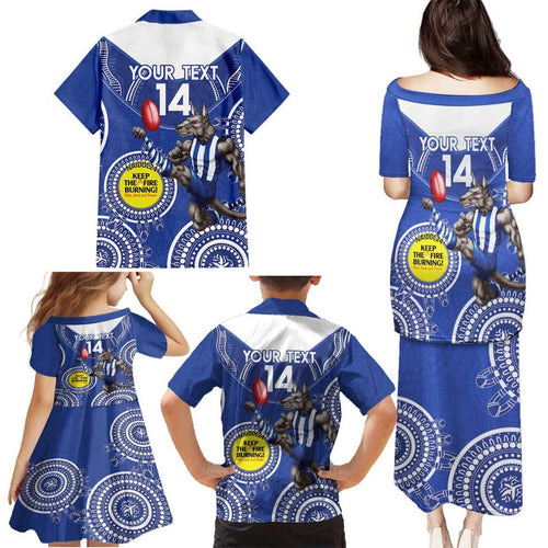 Custom AFL Kangaroos NAIDOC Week Family Matching Puletasi and Hawaiian Shirt Keep The Fire Burning Indigenous Art