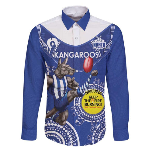 Custom AFL Kangaroos NAIDOC Week Family Matching Puletasi and Hawaiian Shirt Keep The Fire Burning Indigenous Art