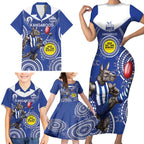 Custom AFL Kangaroos NAIDOC Week Family Matching Short Sleeve Bodycon Dress and Hawaiian Shirt Keep The Fire Burning Indigenous Art
