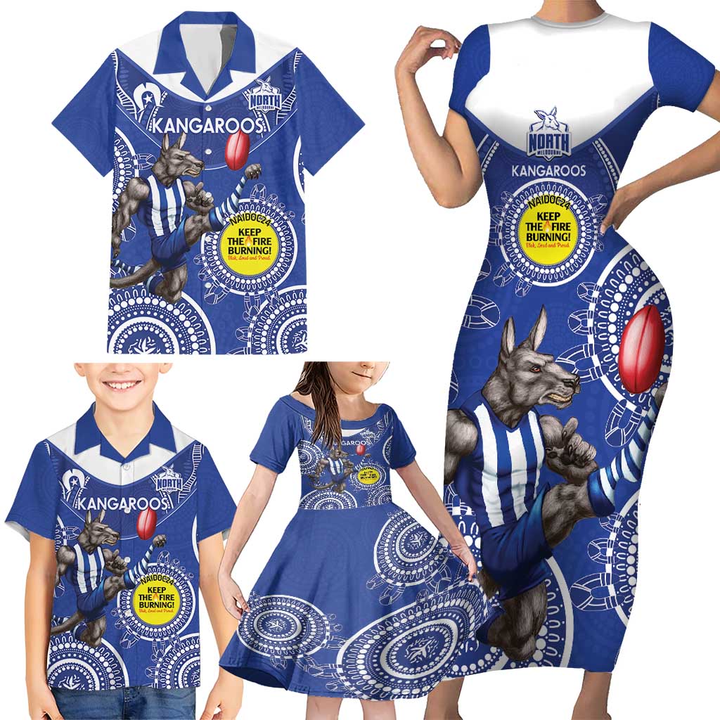 Custom AFL Kangaroos NAIDOC Week Family Matching Short Sleeve Bodycon Dress and Hawaiian Shirt Keep The Fire Burning Indigenous Art