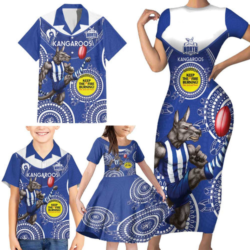 Custom AFL Kangaroos NAIDOC Week Family Matching Short Sleeve Bodycon Dress and Hawaiian Shirt Keep The Fire Burning Indigenous Art