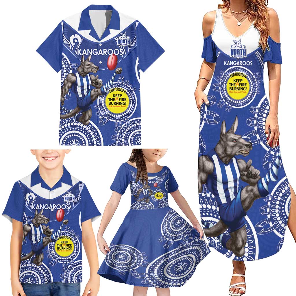 Custom AFL Kangaroos NAIDOC Week Family Matching Summer Maxi Dress and Hawaiian Shirt Keep The Fire Burning Indigenous Art