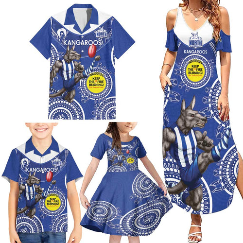 Custom AFL Kangaroos NAIDOC Week Family Matching Summer Maxi Dress and Hawaiian Shirt Keep The Fire Burning Indigenous Art