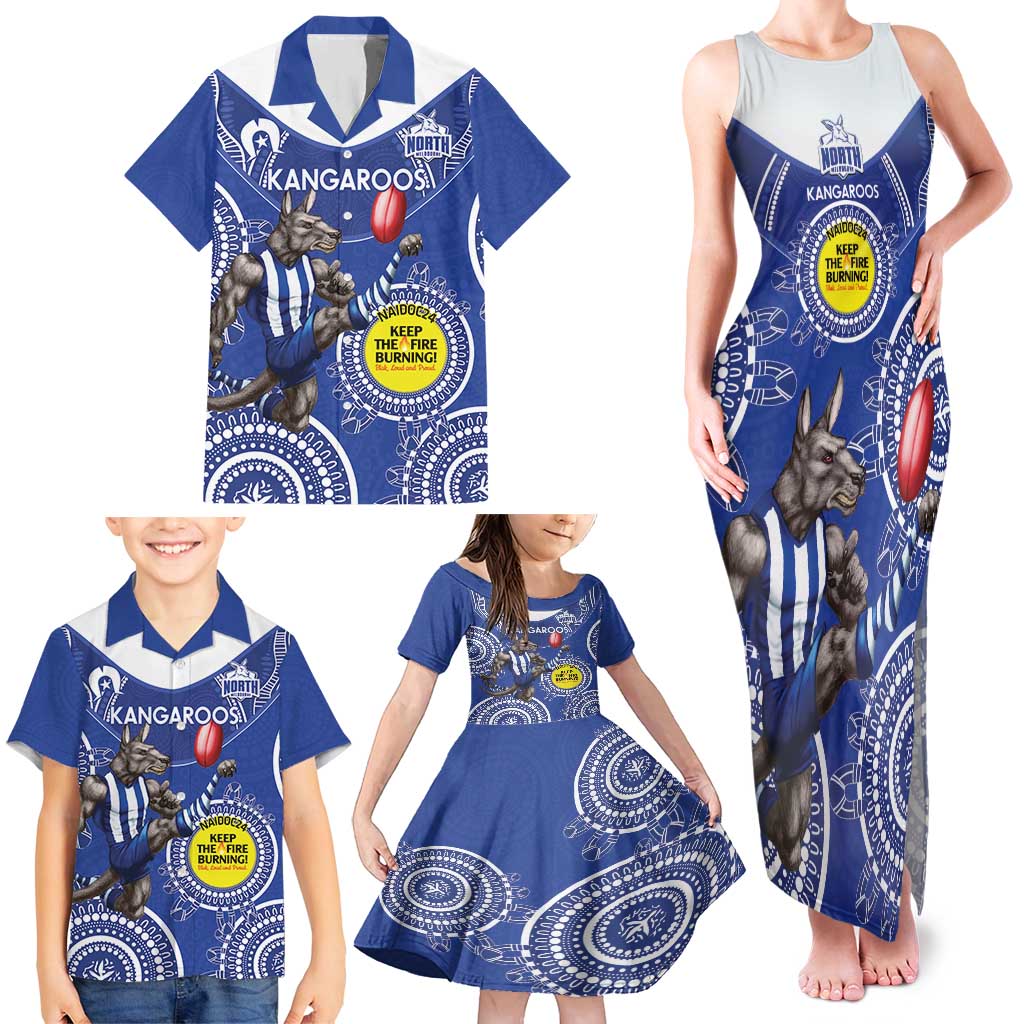 Custom AFL Kangaroos NAIDOC Week Family Matching Tank Maxi Dress and Hawaiian Shirt Keep The Fire Burning Indigenous Art