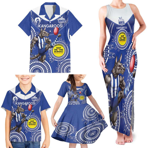 Custom AFL Kangaroos NAIDOC Week Family Matching Tank Maxi Dress and Hawaiian Shirt Keep The Fire Burning Indigenous Art