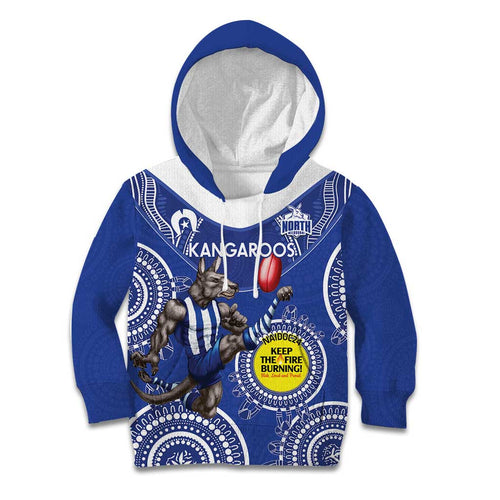 Custom AFL Kangaroos NAIDOC Week Kid Hoodie Keep The Fire Burning Indigenous Art