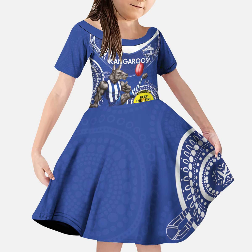Custom AFL Kangaroos NAIDOC Week Kid Short Sleeve Dress Keep The Fire Burning Indigenous Art