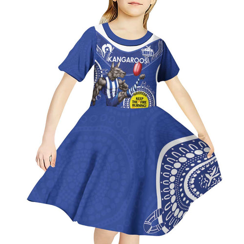 Custom AFL Kangaroos NAIDOC Week Kid Short Sleeve Dress Keep The Fire Burning Indigenous Art