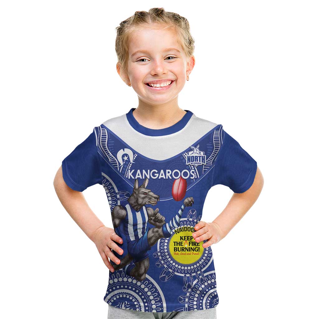 Custom AFL Kangaroos NAIDOC Week Kid T Shirt Keep The Fire Burning Indigenous Art