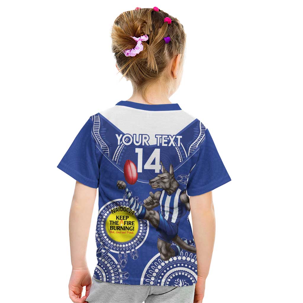Custom AFL Kangaroos NAIDOC Week Kid T Shirt Keep The Fire Burning Indigenous Art