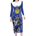Custom AFL Kangaroos NAIDOC Week Long Sleeve Bodycon Dress Keep The Fire Burning Indigenous Art