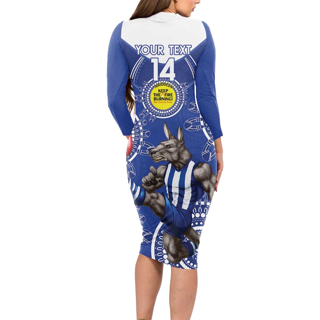 Custom AFL Kangaroos NAIDOC Week Long Sleeve Bodycon Dress Keep The Fire Burning Indigenous Art
