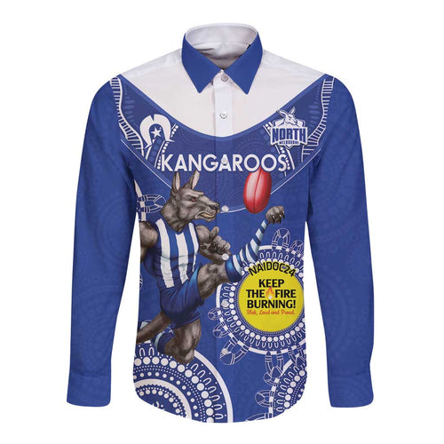 Custom AFL Kangaroos NAIDOC Week Long Sleeve Button Shirt Keep The Fire Burning Indigenous Art