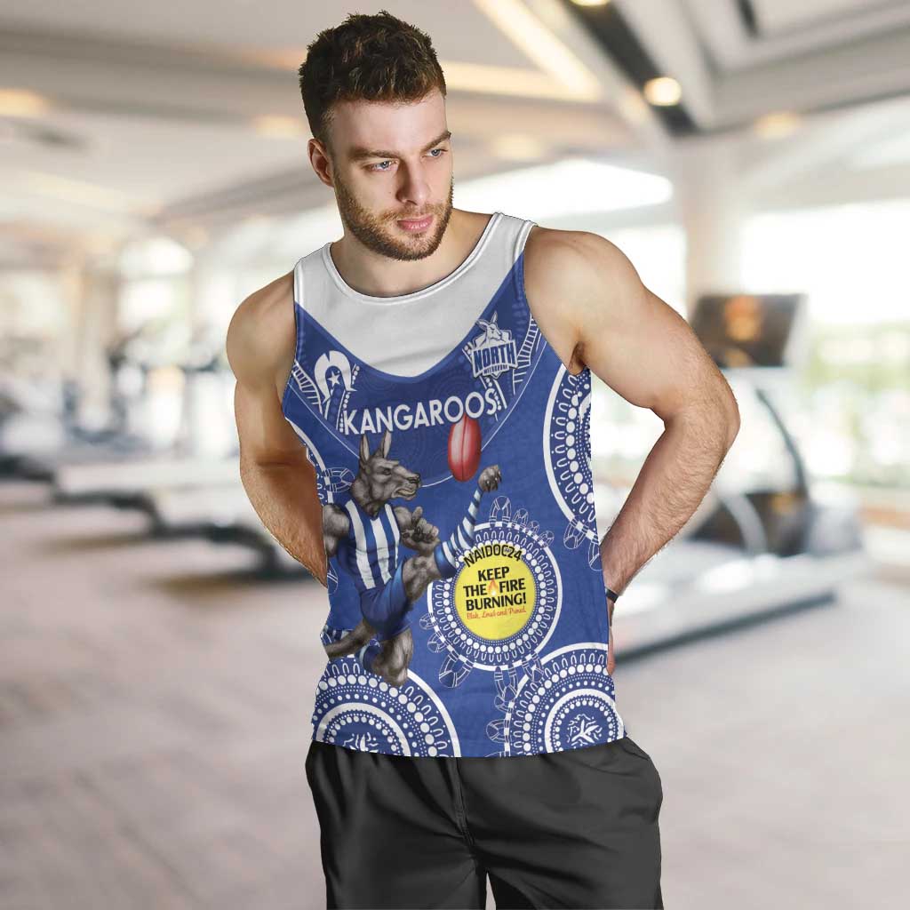 Custom AFL Kangaroos NAIDOC Week Men Tank Top Keep The Fire Burning Indigenous Art
