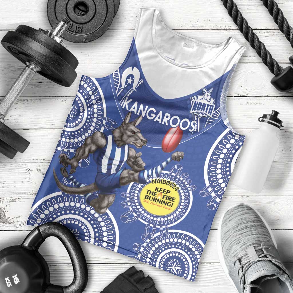 Custom AFL Kangaroos NAIDOC Week Men Tank Top Keep The Fire Burning Indigenous Art