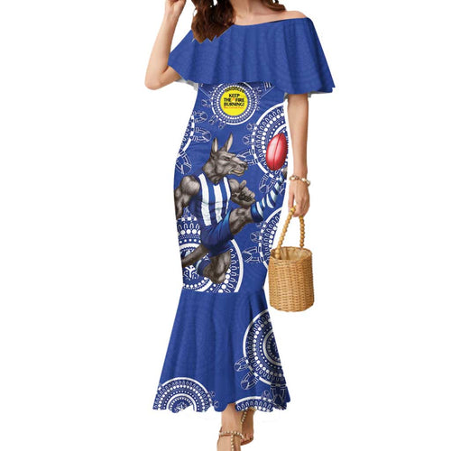 Custom AFL Kangaroos NAIDOC Week Mermaid Dress Keep The Fire Burning Indigenous Art