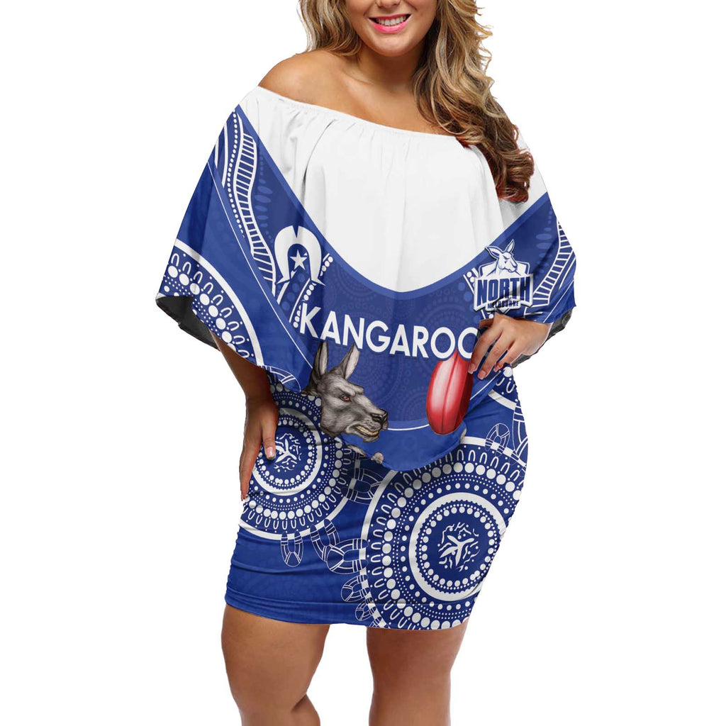 Custom AFL Kangaroos NAIDOC Week Off Shoulder Short Dress Keep The Fire Burning Indigenous Art