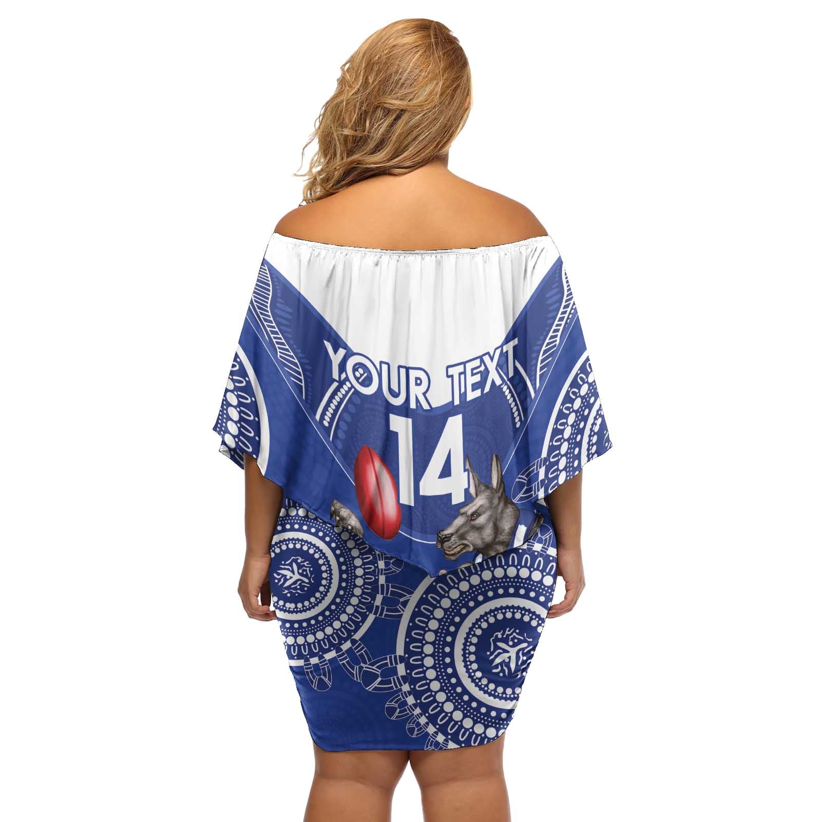 Custom AFL Kangaroos NAIDOC Week Off Shoulder Short Dress Keep The Fire Burning Indigenous Art