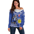 Custom AFL Kangaroos NAIDOC Week Off Shoulder Sweater Keep The Fire Burning Indigenous Art