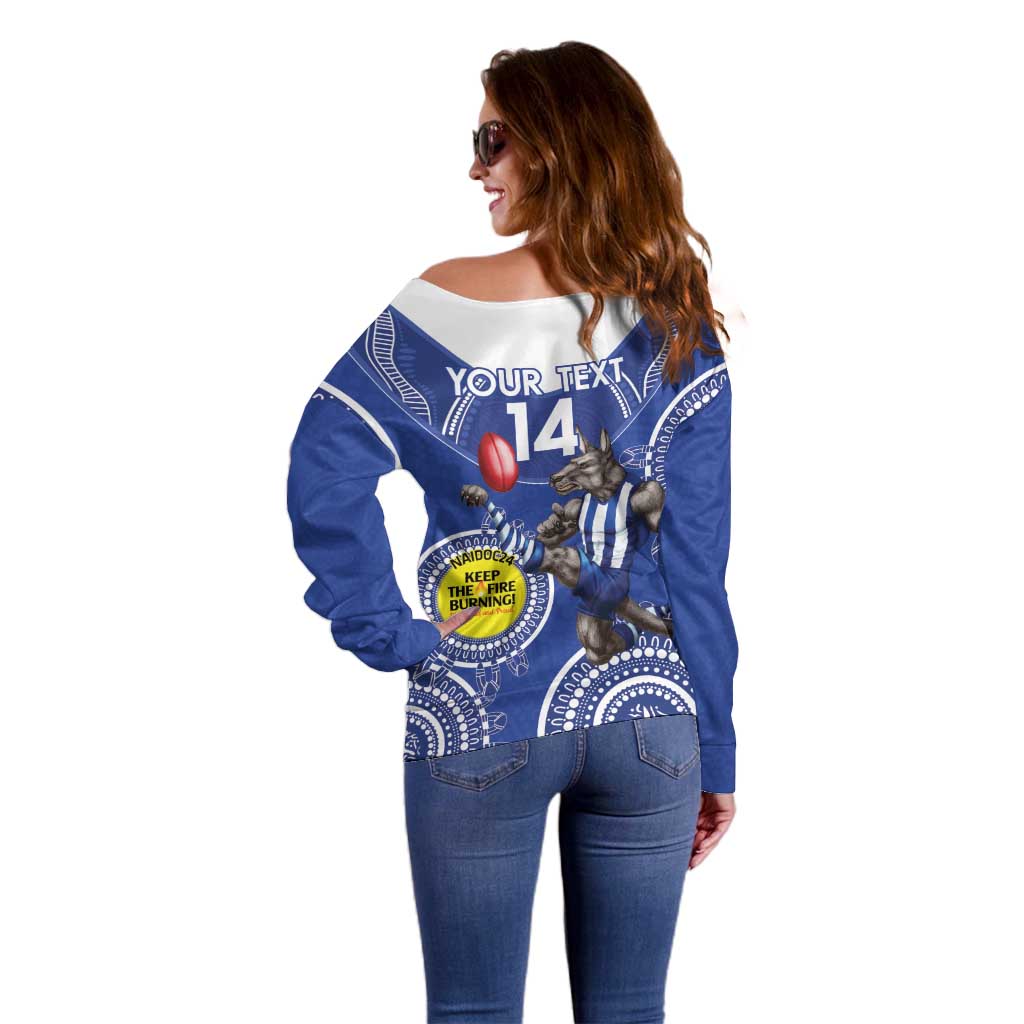 Custom AFL Kangaroos NAIDOC Week Off Shoulder Sweater Keep The Fire Burning Indigenous Art