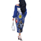 Custom AFL Kangaroos NAIDOC Week Off The Shoulder Long Sleeve Dress Keep The Fire Burning Indigenous Art