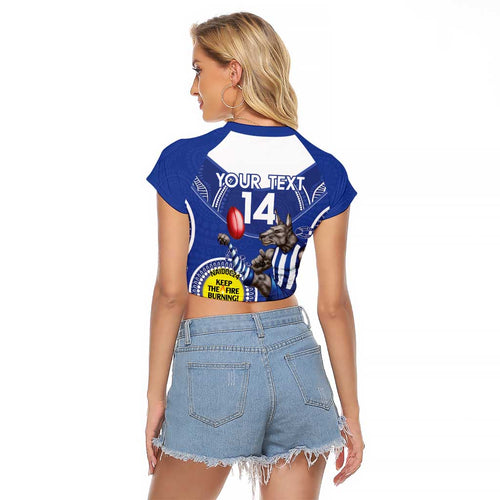 Custom AFL Kangaroos NAIDOC Week Raglan Cropped T Shirt Keep The Fire Burning Indigenous Art