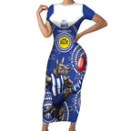 Custom AFL Kangaroos NAIDOC Week Short Sleeve Bodycon Dress Keep The Fire Burning Indigenous Art