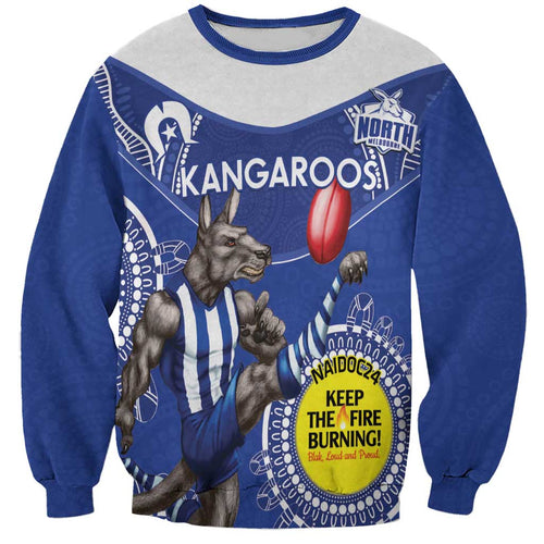 Custom AFL Kangaroos NAIDOC Week Sweatshirt Keep The Fire Burning Indigenous Art