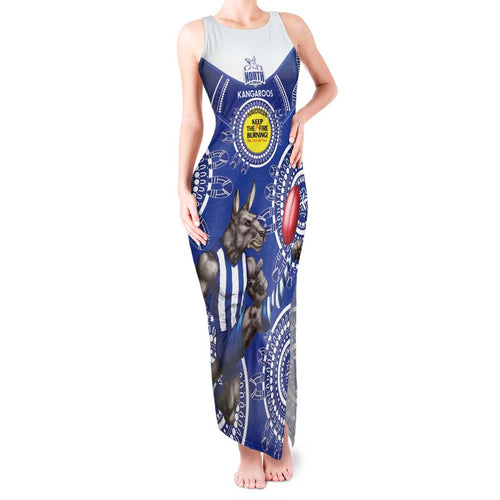 Custom AFL Kangaroos NAIDOC Week Tank Maxi Dress Keep The Fire Burning Indigenous Art