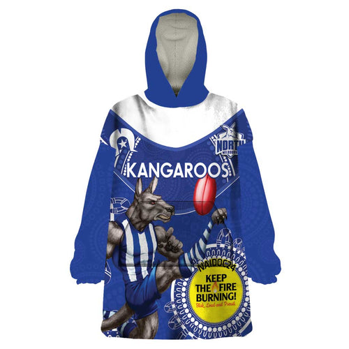 Custom AFL Kangaroos NAIDOC Week Wearable Blanket Hoodie Keep The Fire Burning Indigenous Art