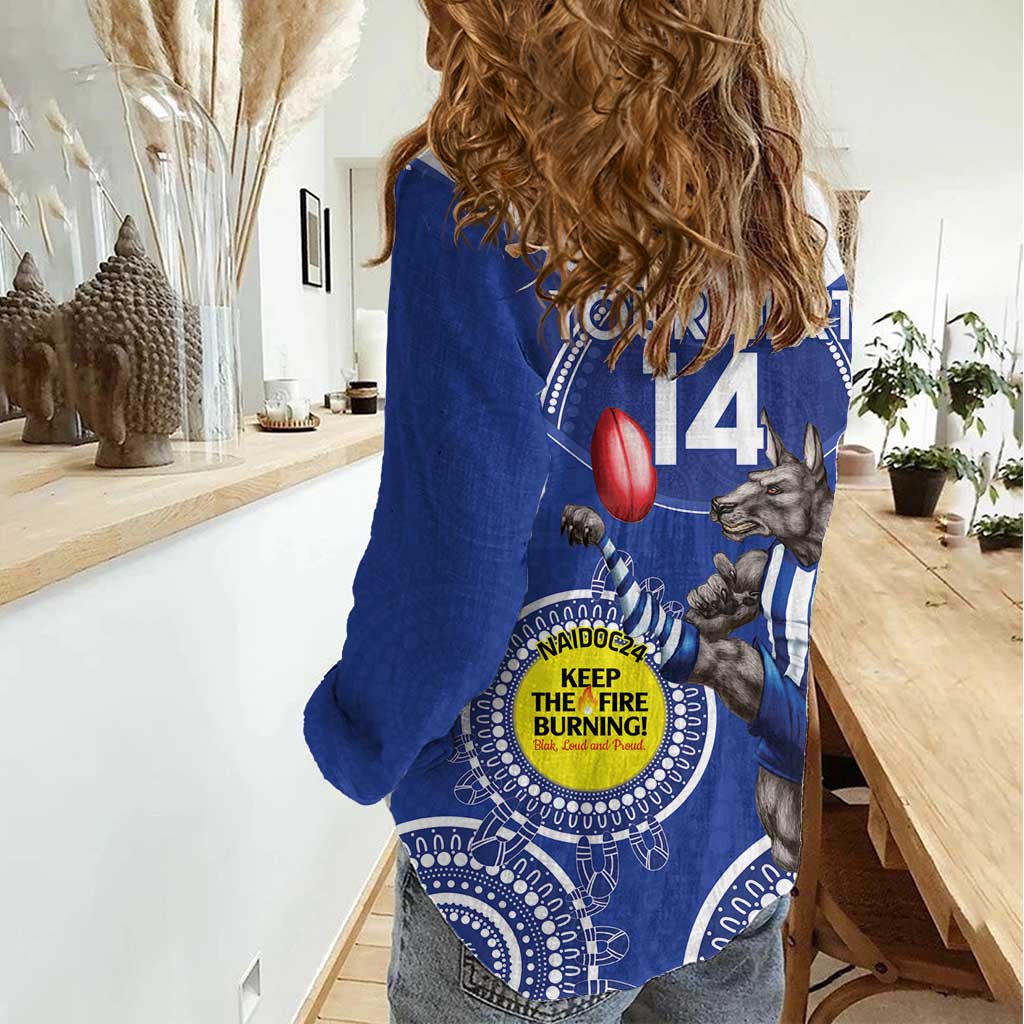 Custom AFL Kangaroos NAIDOC Week Women Casual Shirt Keep The Fire Burning Indigenous Art