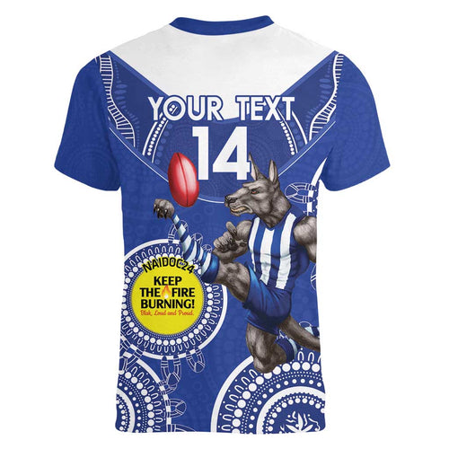 Custom AFL Kangaroos NAIDOC Week Women V-Neck T-Shirt Keep The Fire Burning Indigenous Art