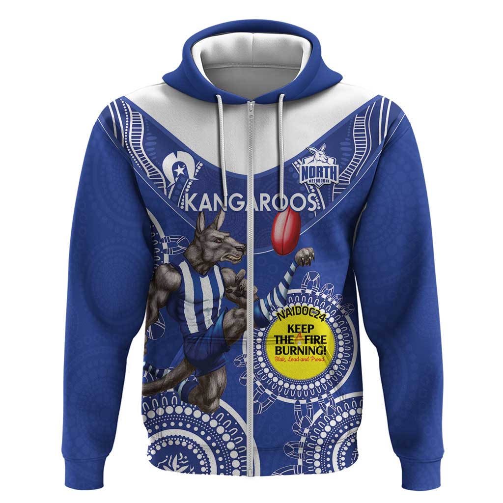 Custom AFL Kangaroos NAIDOC Week Zip Hoodie Keep The Fire Burning Indigenous Art