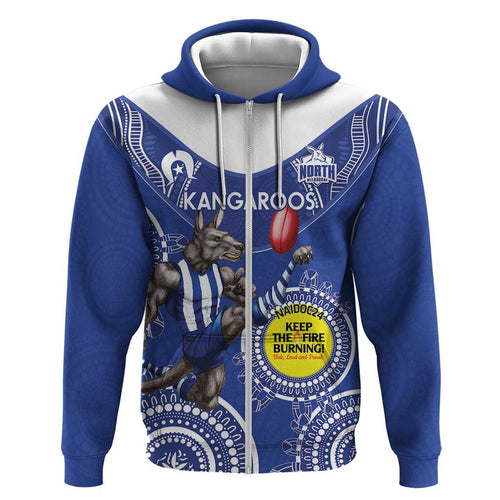 Custom AFL Kangaroos NAIDOC Week Zip Hoodie Keep The Fire Burning Indigenous Art