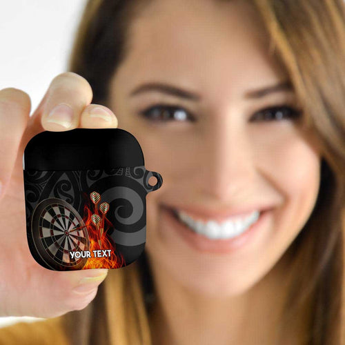 Personalised Aotearoa Darts AirPods Case Maori Koru Flaming Dartboard - Aussie Hoodie