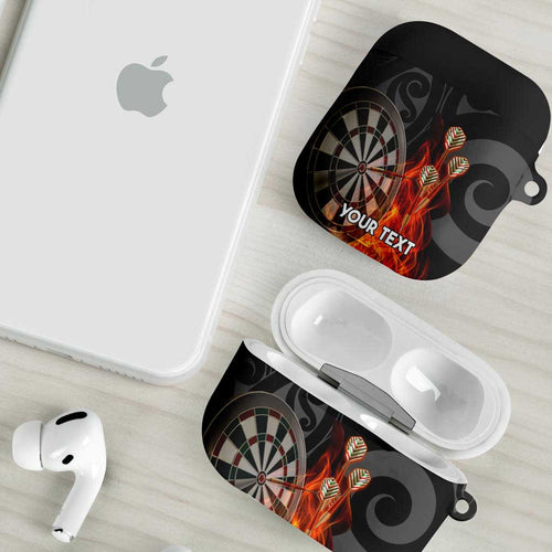 Personalised Aotearoa Darts AirPods Case Maori Koru Flaming Dartboard - Aussie Hoodie