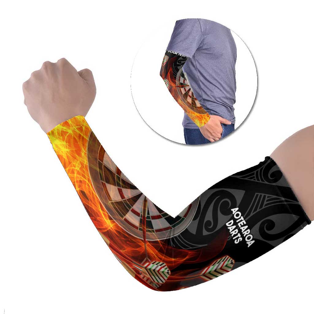 Personalised Aotearoa Darts Arm Sleeves Maori Koru Flaming Dartboard - Aussie Hoodie