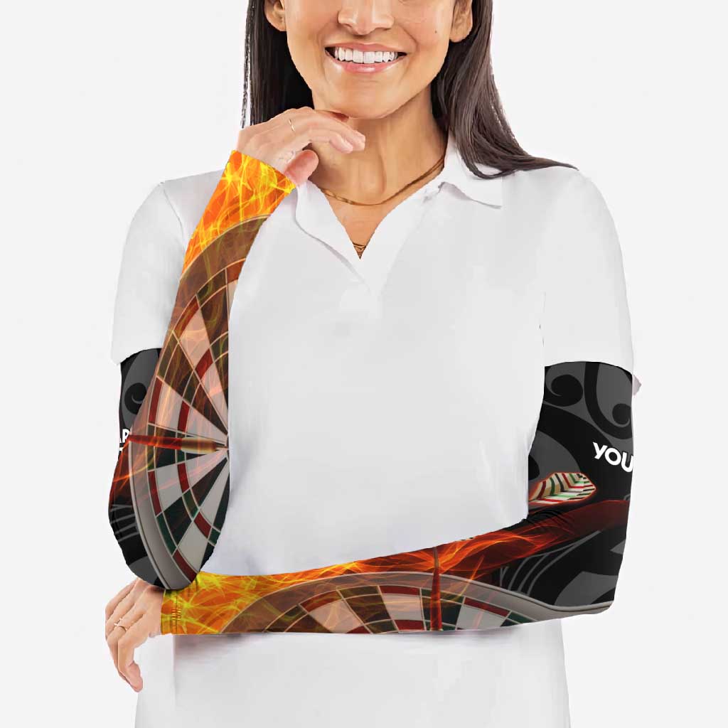 Personalised Aotearoa Darts Arm Sleeves Maori Koru Flaming Dartboard - Aussie Hoodie