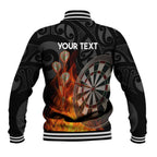 Personalised Aotearoa Darts Baseball Jacket Maori Koru Flaming Dartboard