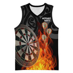 Personalised Aotearoa Darts Basketball Jersey Maori Koru Flaming Dartboard - Aussie Hoodie